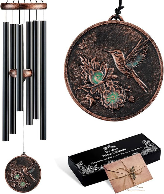 Wind Chimes for Outside, Vintage Hummingbird Deep Tone Wind Chime Outdoor Clearance, Patio Porch Balcony Decoration, Garden Hanging Decor Gifts for Women Mom Grandma (34" Hummingbird)