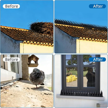 Bird Spikes for Outside, 20 Pack 20 FT Plastic Pigeon Deterrent Spikes, Dense Anti-Climb Strips for Squirrels, Raccoons & Cats, Cuttable Fence Spikes for Roof, Railing, Window Sill(Black)