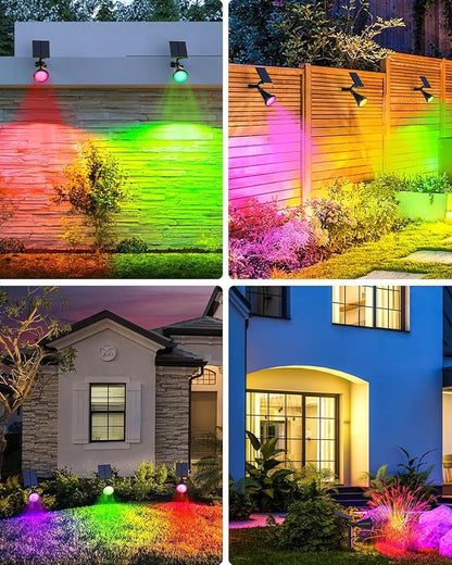 Solar Spot Lights Outdoor Color Changing, 7 Modes/14 LED Outdoor Solar Lights for Yard, Waterproof RGB Multicolor Solar Landscape Spotlights Auto On/Off for Flood, Yard, Tree, Pathway, 10 Pack