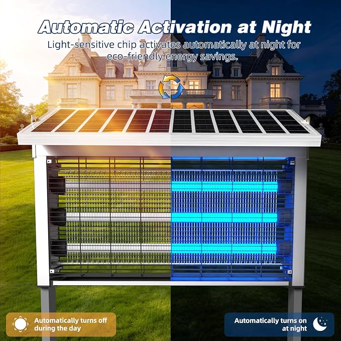 Heavy-Duty Large Solar Bug Zapper Outdoor for 1/2 Acre with 40W Solar Panel | Aluminum Rechargeable Solar Zapper with High Powered, Waterproof Solar Bug Zapper for Patio Garden Backyard Farm Large Places