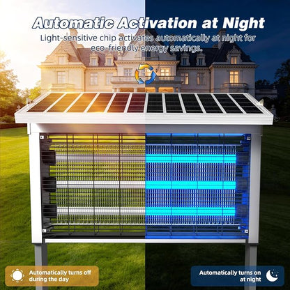 Heavy-Duty Large Solar Bug Zapper Outdoor for 1/2 Acre with 40W Solar Panel | Aluminum Rechargeable Solar Zapper with High Powered, Waterproof Solar Bug Zapper for Patio Garden Backyard Farm Large Places