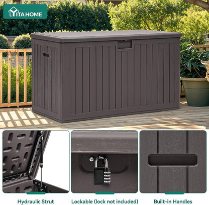 YITAHOME 220 Gallon Double-Wall Deck Box with Divider & Side Handles | Outdoor Large Storage for Patio Furniture Cushions, Garden Pool Accessories, Water Resistant & Lockable