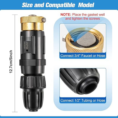 Feekoon 2 Set 25 Psi Drip Irrigation Faucet Adapter Kit 1/2'' Irrigation Tubing to 3/4'' Faucet Water Pressure Regulator Backflow Preventer with Filter, Drip System Parts