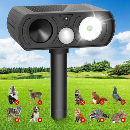 Solar Ultrasonic Animal Repellent, Deer Repellent Devices Waterproof, Cat Repellent Outdoor with Motion Detection Squirrel Skunk Rabbit Dog Raccoon Deterrents Animal Repeller for Yard, 1 Pack, Black