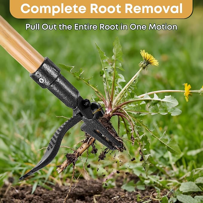 Stand Up Weed Puller Tool, Long Handle Weeder & Hand Weeder Fork Set - 46" No-Bend Deep Root Remover for Lawn, Garden & Yard, Seniors & Bad Back Friendly, Fits 5'2"-6'2", Bamboo Handle