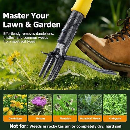 Weed Puller Tool Stand Up with Slide-Release Ejection, Reinforced Steel Weeder with 3-Section Long Handle, No-Touch Cleaning for Lawn & Garden, Heavy Duty No Bend Weeding Tool for Dandelions, Thistles