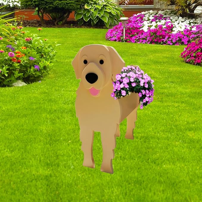 Golden Retriever Dog Planter Pots, 9.84 x 8.66 x 17 Inches | Large Dog Flower Pot, Cute Animal Shaped Plant Pot, Gifts for Women & Pet Lovers, Indoor Outdoor Garden Home Office Decor