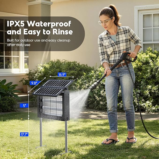 Solar Bug Zapper Outdoor, 4500V Mosquito Zapper with Dual Solar Panels | Auto On/Off, IPX5 Waterproof Mosquito Killer For Backyard, Patio, Garden, Camping And Up To 1/2 Acre Coverage