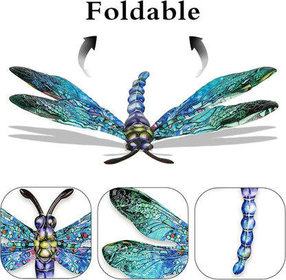 SUNREEK Metal Dragonfly Wall Decor - 9.6" Outdoor Fence Wall Art, Hanging Decorations for Garden Yard Patio Room Decorations, 4 Pack (Color-3)