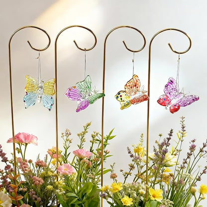 4pcs Blown Glass Butterfly Hanging with Stakes for Garden Decorations | Colorful Butterfly,13.5'' Golden Trellis for Flower Bouquet Outdoor Indoor Plant Pot Flower Bed Home Décor Accessories Gifts
