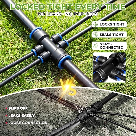 HIRALIY 200FT Drip Irrigation System Kit, Quick-Connect Garden Watering System with 33FT Main Hose and 167FT 1/4" Tubing, Adjustable Drippers for Raised Beds, Greenhouse, Patio & Lawn