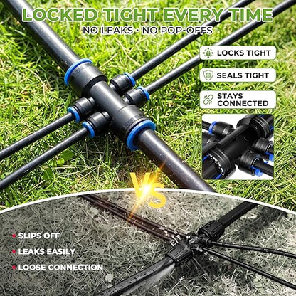 HIRALIY 200FT Drip Irrigation System Kit, Quick-Connect Garden Watering System with 33FT Main Hose and 167FT 1/4" Tubing, Adjustable Drippers for Raised Beds, Greenhouse, Patio & Lawn