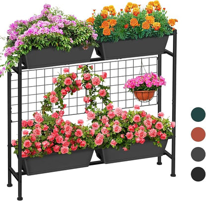ETELI Vertical Garden Planter Raised Garden Beds with Legs Elevated Garden Planter Boxes with Legs Trellis Patio Balcony Herb Garden Planters Beds Outdoor for Flowers Vegetables, Gray