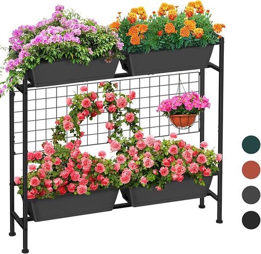 ETELI Vertical Garden Planter Raised Garden Beds with Legs Elevated Garden Planter Boxes with Legs Trellis Patio Balcony Herb Garden Planters Beds Outdoor for Flowers Vegetables, Gray