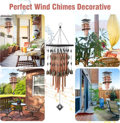 Wind Chimes for Outside, 30" Memorial Wind Chimes with 28 Pieces Tubes and 16 Copper Bell for Garden, Patio,Window Hanging Decoration, Bronze Memorial Sympathy Gifts for Mom