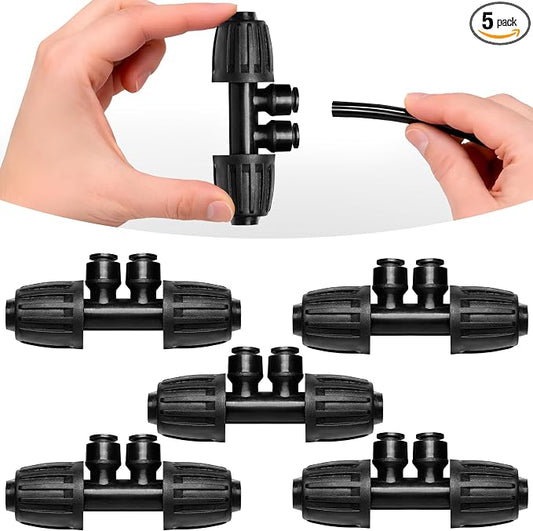 Carpathen Drip Irrigation Parts - 5PCS 1/2" to 1/4" Barbed Tee Quick Connector - Lock Reduced 2-Way T Connector - Drip Irrigation Fittings