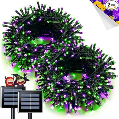 JMEXSUSS 2 Pack Solar Halloween Lights, Total 200LED 66FT, Purple and Green