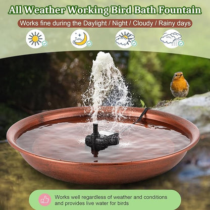 Bird Bath Fountain for Outside, 13.5" Garden Metal Bird Bath Bowl with 8W Pump, 2 Nozzles Adjustable Water Fountain for Backyard Patio Garden and Outdoor Water Features (Standing)