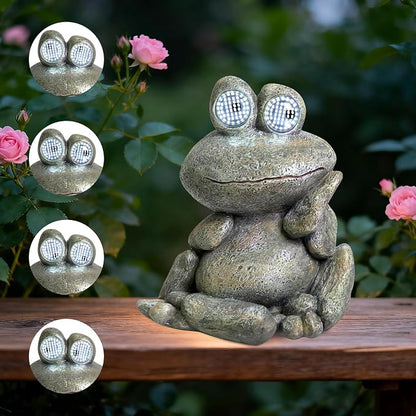NBQQ Solar Rabbit Statue with Lantern – Cute Resin Bunny Holding Tree, Outdoor Waterproof Garden Decor, Auto On/Off LED Night Light for Patio Yard Lawn Indoor, Unique Housewarming Gift (Frog)
