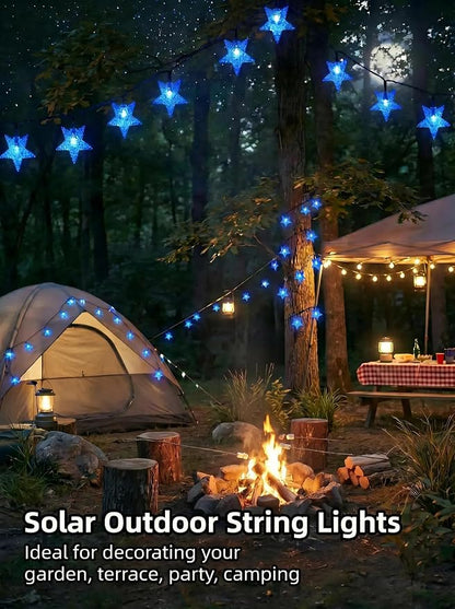 Twinkle Solar Star String Lights Outdoor Waterproof 39FT/100L Fairy Lights | 8 Modes Camping Garden Wedding Party Tree Holidays Backyard Patio Blue