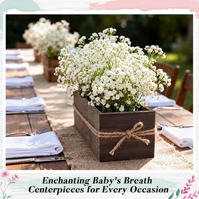 Dandat 12 Set Wood Boxes for Centerpieces 16x4 Inch Rectangle Wooden Planter Box Rustic Wooden Planters with Removable Plastic Liner Floral Foam Blocks for Christmas Wedding Home Garden Decor(Brown)