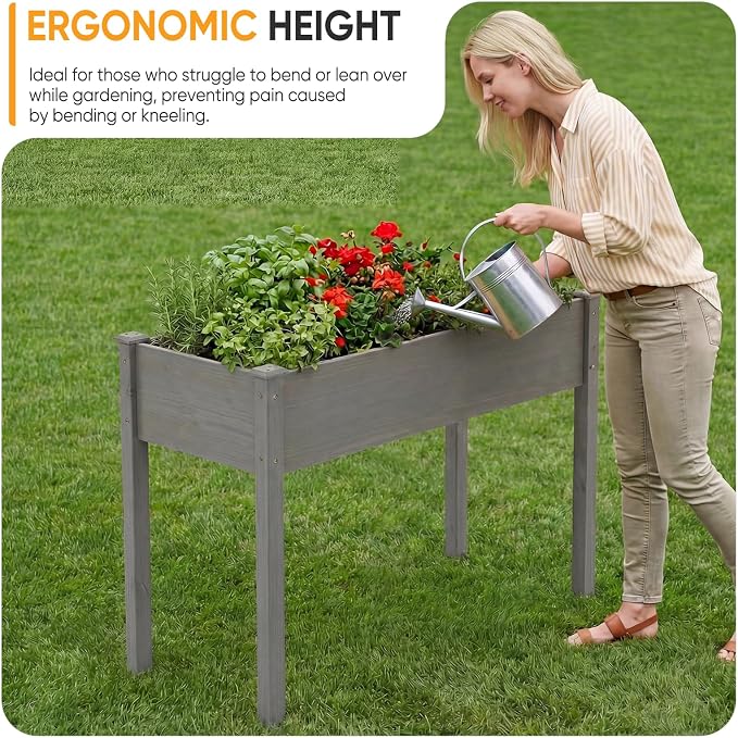 NEWBULIG Raised Garden Bed Wood 48x24x30in, Elevated Wood Planter Box Stand with Legs for Outdoors Balcony Backyard, Raised Garden Bed for Planting Herbs Flowers Vegetables, Grey
