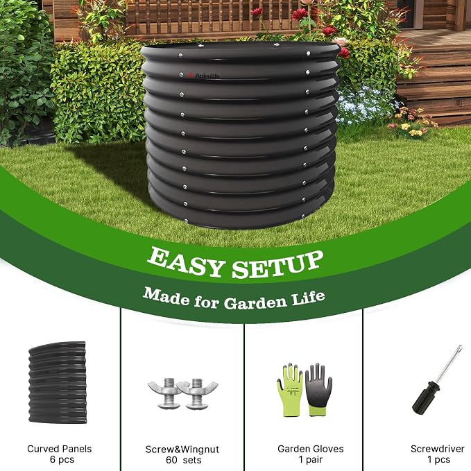 A ANLEOLIFE 30" Extra Tall Galvanized Raised Garden Beds Outdoor, 3x2.5ft Round Metal Planter Boxes for Planting Vegetables, Flowers, Fruits, Eco-Safe & Easy Setup, Quartz Grey