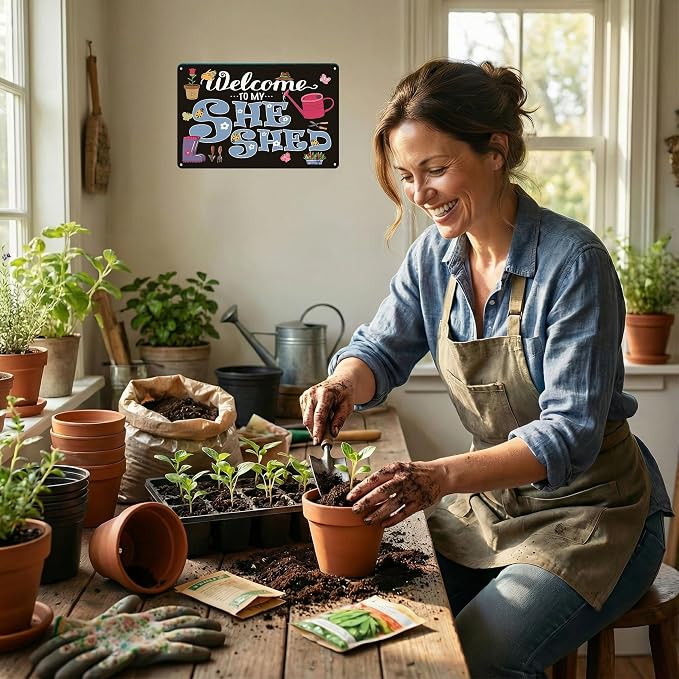 Smilelife Plants Gifts Welcome to My She Shed Vintage Tin Sign for Garden Patio Porch Yard She Shed Decor 8x12 Inch(3901)