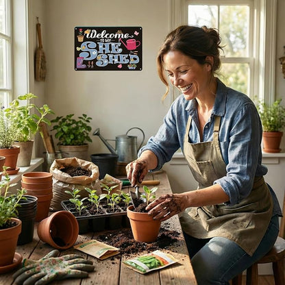 Smilelife Plants Gifts Welcome to My She Shed Vintage Tin Sign for Garden Patio Porch Yard She Shed Decor 8x12 Inch(3901)