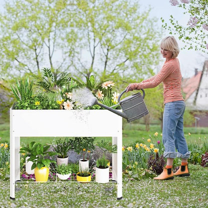PROXRACER Raised Garden Bed with Detachable Legs Elevated Metal Planter Box for Growing Fresh Herbs Vegetables Flowers Succulents&Other Plants for Outdoor Backyard Patio Deck Balcony White L