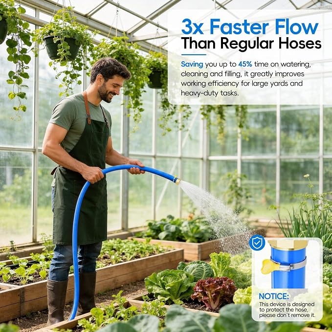 SPECILITE Hot/Cold Garden Water Hose 25 ftx 1 in, -50℉ To 190℉, Heavy Duty, Flexible, Burst 605 Psi, Lightweigh, Upgraded Rubber Pipe with 3/4" Brass Fittings For Backyard, Outdoor, Farm, Blue