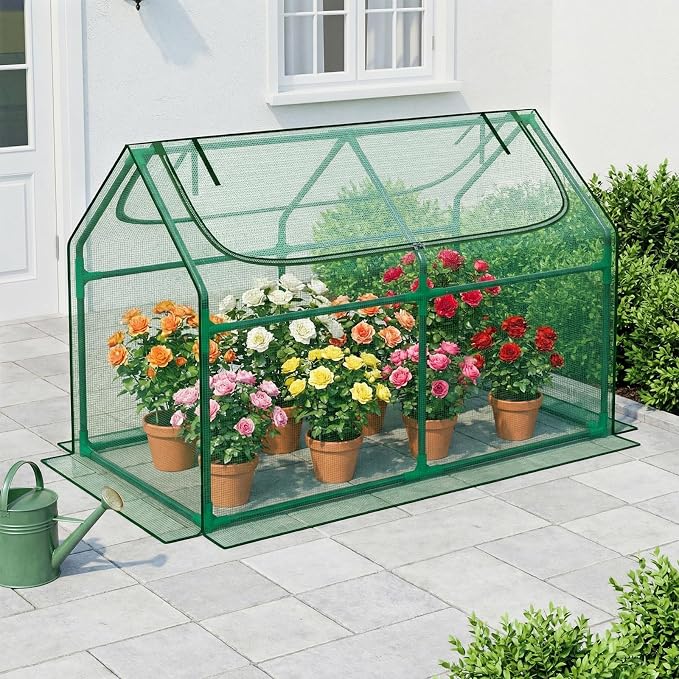 Superlele Mini Greenhouse for Outdoor, 4x2x3FT Portable Greenhouse with 2 Large Zipper Doors, Reinforced Green PE Mesh Cover for Plant Protection and Winter Gardening, Steady Steel Frame