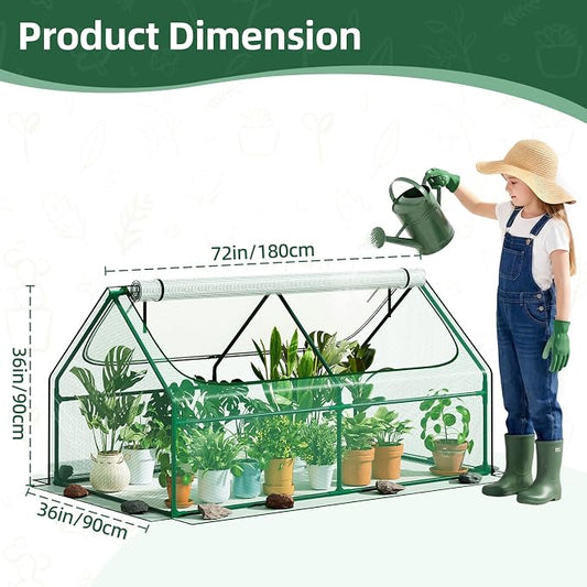 Superlele Mini Greenhouse for Outdoor, 6x3x3FT Portable Greenhouse with 2 Large Zipper Doors, Reinforced Green PE Mesh Cover for Plant Protection and Winter Gardening, Ideal for Raised Garden Bed