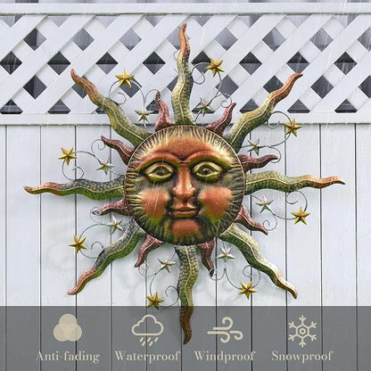 TERESA'S COLLECTIONS Sun Metal Wall Art for Outdoor Decor,25" Bronze Sun Face 3D Wall Decor for Garden Decor,Rustic Retro Hanging Sculpture for Outside Living Room Home Patio Farmhouse Gifts for Mom
