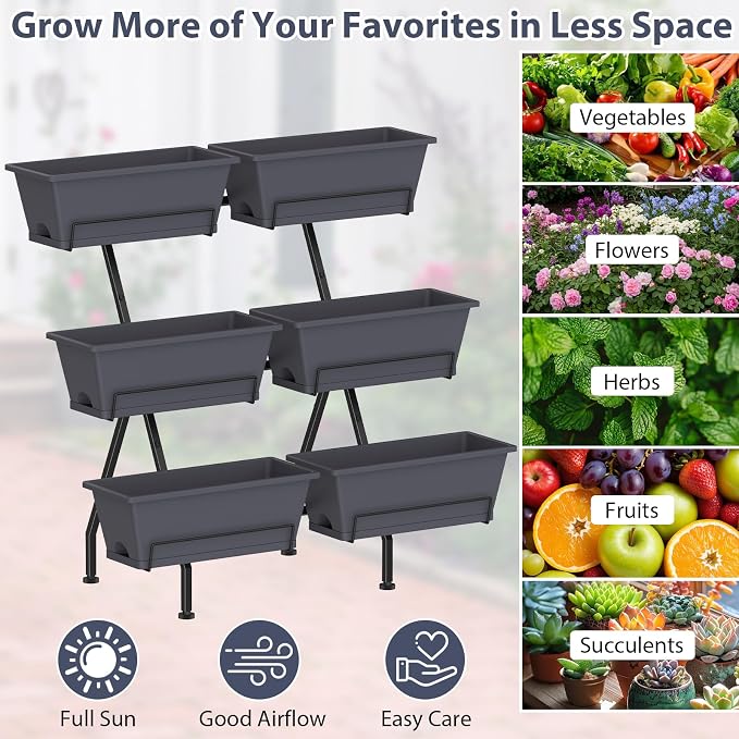 Sunexinlo Vertical Garden Planter Freestanding Raised Bed for Herbs Flowers Vegetables, Indoor Outdoor for Patio Balcony Deck