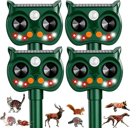 4Pack Solar Animal Repeller Outdoor, Sonic Fortress Pro Deer Repellent | Sensor & LED Flashing Lights, Solar Deer Rabbit Squirrel Raccoon Cat Repellent, IP65 Waterproof Garden Yard Protector