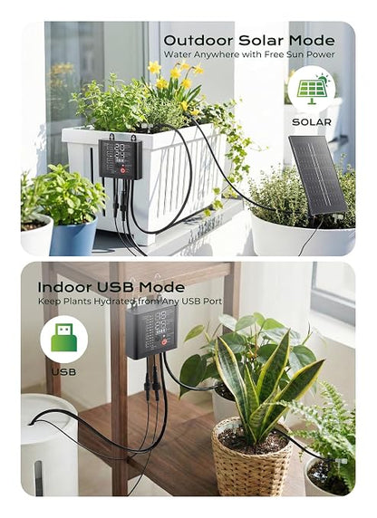 49ft Solar Drip Irrigation System with USB Charging for 15 Potted Plants | Plant Watering Devices, Automatic Watering System IP44 Waterproof 2200mAh for Garden Farm Greenhouse(Black)