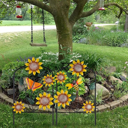 hogardeck Garden Decor for Outside, Set of 2 Metal Fence Decorative Garden Stakes with Flowers for Sunflower Decor, Yard Signs for Outdoor Patio Lawn Backyard Porch