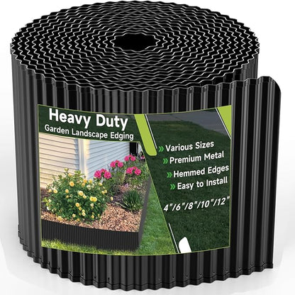 Corrugated Garden Edging,5.5"×80Ft Galvanized Steel Landscape Edging & Lawn Edging Border,Metal Garden Border for Flower Beds,Garden,Lawn,Raised Beds & Tree Surrounds(Black)