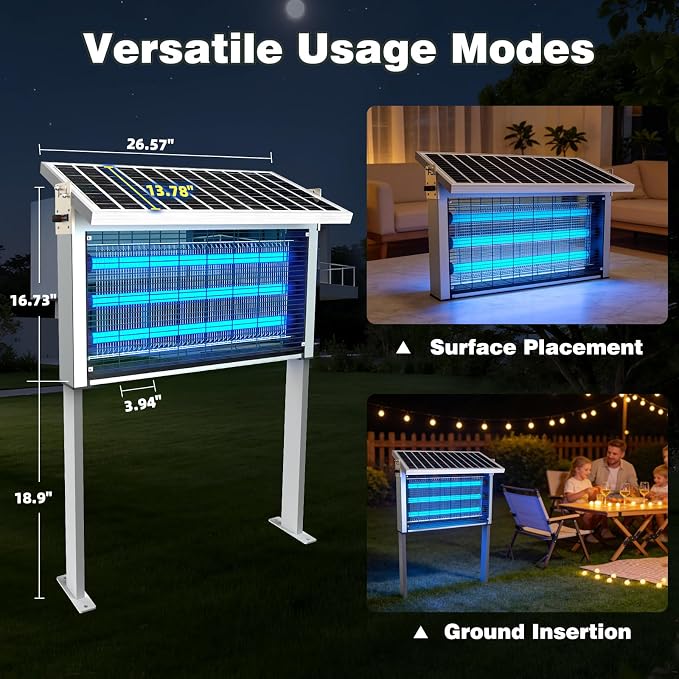 Heavy-Duty Large Solar Bug Zapper Outdoor for 1/2 Acre with 40W Solar Panel | Aluminum Rechargeable Solar Zapper with High Powered, Waterproof Solar Bug Zapper for Patio Garden Backyard Farm Large Places