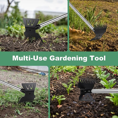 Larger Weed Puller Tool with Long Handle, Heavy Duty 10 Teeth Weed Rake & Hoe Garden Tool for Weeding, 57" Garden Hoe Weed Remover Tool with Detachable Handle, Manual Weeder for Garden Yard Lawn Patio