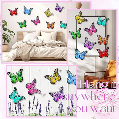Jetec 8 Pcs Metal Butterfly Wall Decor 6.5 Inch Outdoor Butterflies Wall Art Sculpture 3D Butterfly Hanging Decoration for Spring Outside Fence Garden Yard Home Patio Balcony(Bright Style)