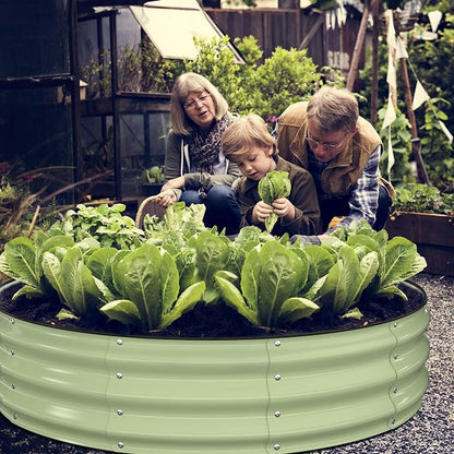 Winpull Raised Garden Bed Kit, 4x4x1 ft Round Galvanized Planter Box Outdoor with Safety Edging, Large Metal Raised Beds for Gardening Vegetables Flower Fruits (Avocado Green)