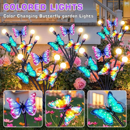 Solar Butterfly Lights Outdoor 2 Pack, Waterproof Solar Butterfly Firefly Garden Lights with Dynamic Fluttering Butterfly Effect, Outdoor Decor Lights for Yard Patio Lawn, Garden Gifts for Mom Women