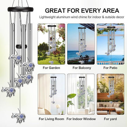 Virekm Memorial Wind Chimes, Angel Wind Chimes for Outside Clearance, Elephant Gifts for Women, Outdoor/Indoor Hanging Decorations for Patio, Porch, Garden Decor, and Backyard (Evil Eye Elephant)