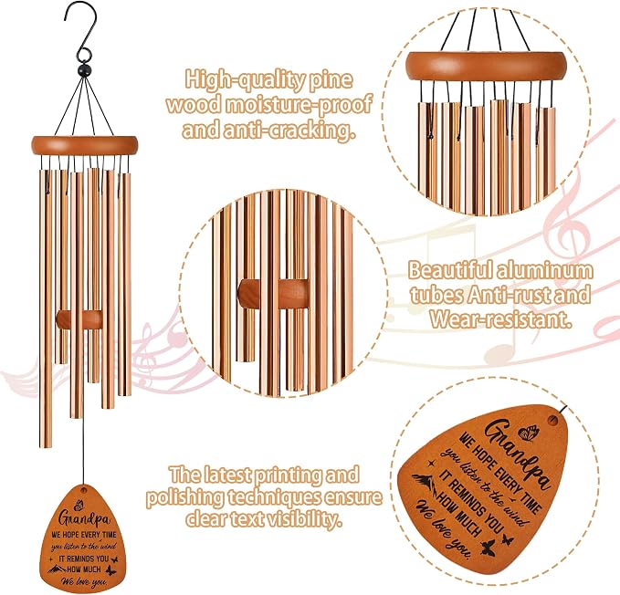 Grandpa Wind Chime for Outside: Grandpa Gifts, Metal Wind Chimes, Thoughtful Birthday Father's Day Christmas Thank You Gift for Grandfather, Home Garden Patio Yard Decor