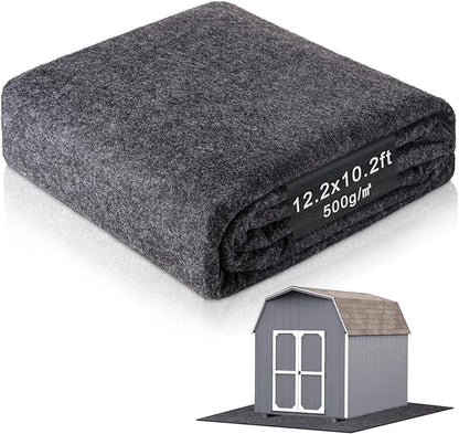 12.2 x 10.2 Ft Storage Shed Floor Mat—Waterproof PE Backing, 500g/㎡ Thick, Washable, Dustproof, and Anti-Slip Pad for Patio, Motorcycle, and Carport to Protect Flooring from Wear