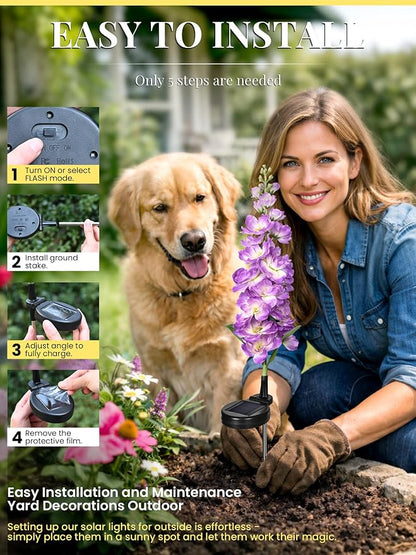 GIGALUMI Solar Lights Outdoor for Garden Decor, 2 Pack Solar Flower Lights Waterproof, 2 Lighting Modes Delphinium for Pathway,Yard, Patio, 4th of July Decoration, Gifts for Women (Purple)