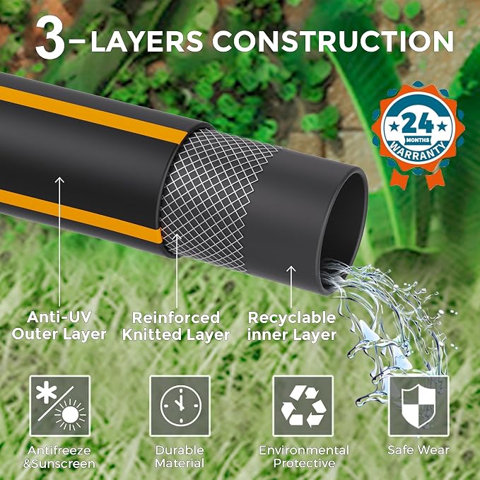 Giraffe Tools Garden Hose 5/8" with Shut off Valve, Custom Length, Heavy Duty, No Kink, Flexible, Rubber Garden Hose, Leakproof Water Hose, 600 Burst PSI, 100ft Male to Female Hose