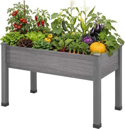AMERLIFE Raised Garden Bed, 48x30x24 Inches Elevated Wood Planter Box with Bed Liner, Legs, Divider, Drainage Holes, Stand for Backyard, Patio, 330 Lb Capacity - Grey